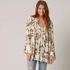 Free People Pebble Crepe So Fine Smocked Tunic Top in Ivory Combo